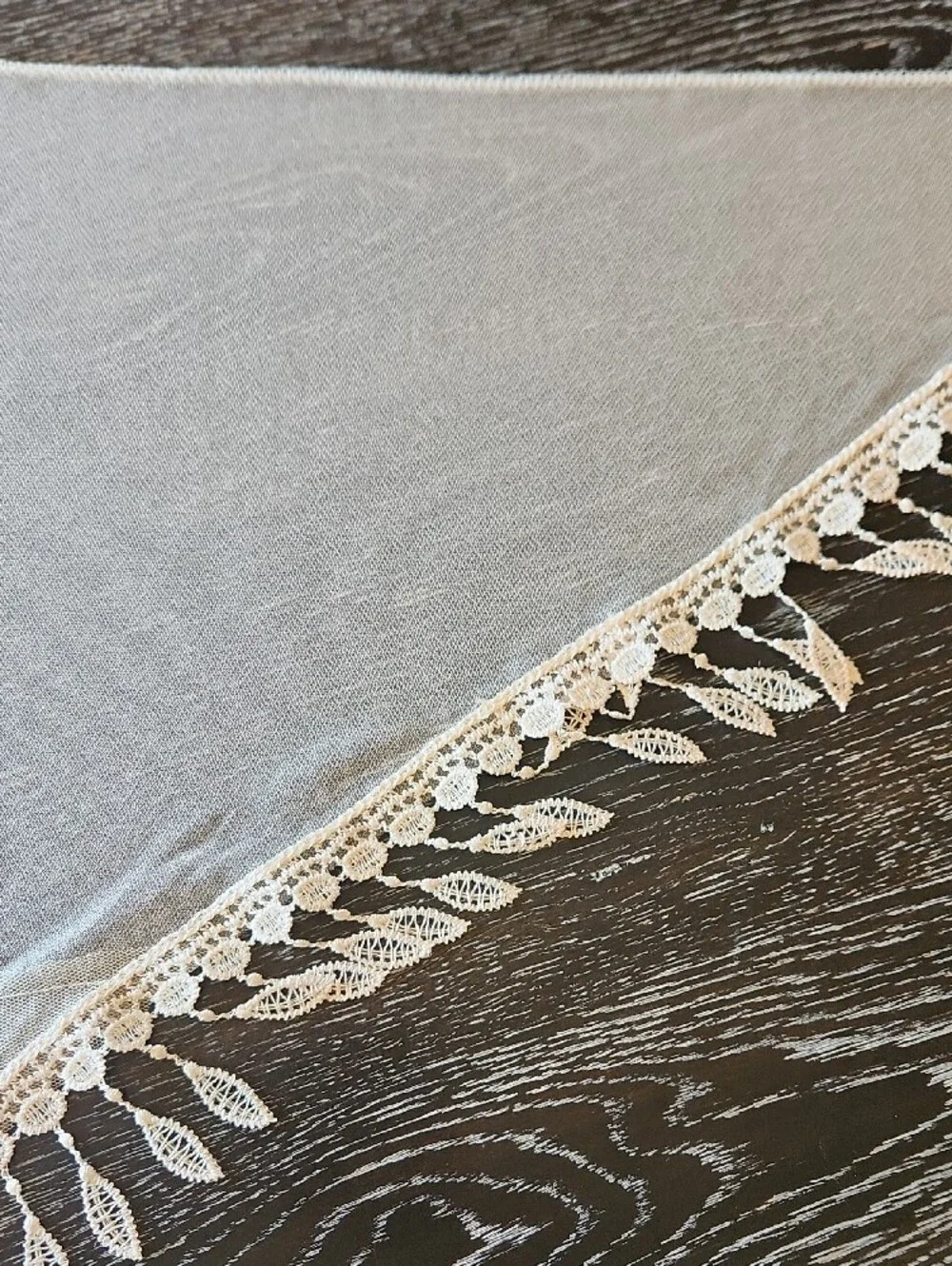 Elegant Ivory Lace Table Scarf/Drapery with Floral Appliqué